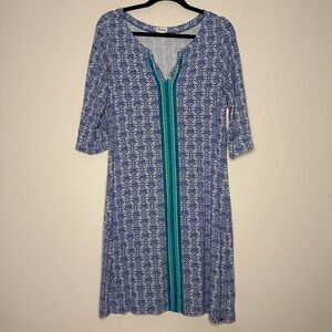 HATLEY Comfy Flowy 3/4 Sleeve Blue Printed Loungewear Nightgown Pajama Top